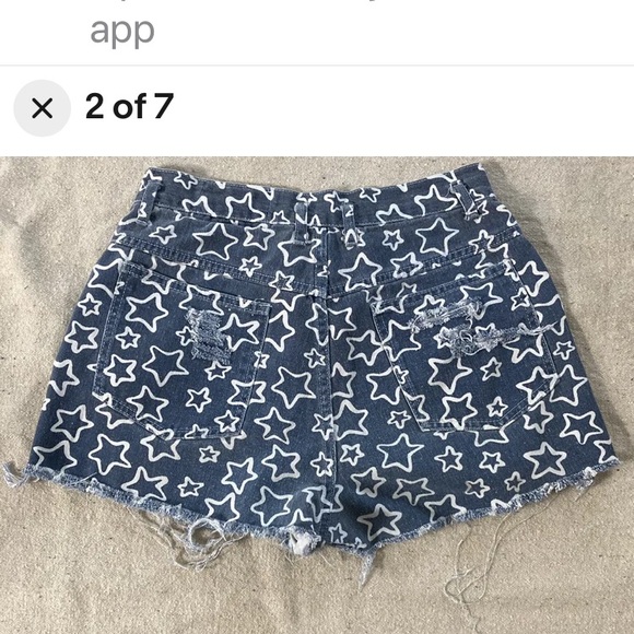 Vintage Star Print high waist Denim mom Jean Cut Off Shorts Distressed Women’s M - Picture 2 of 4
